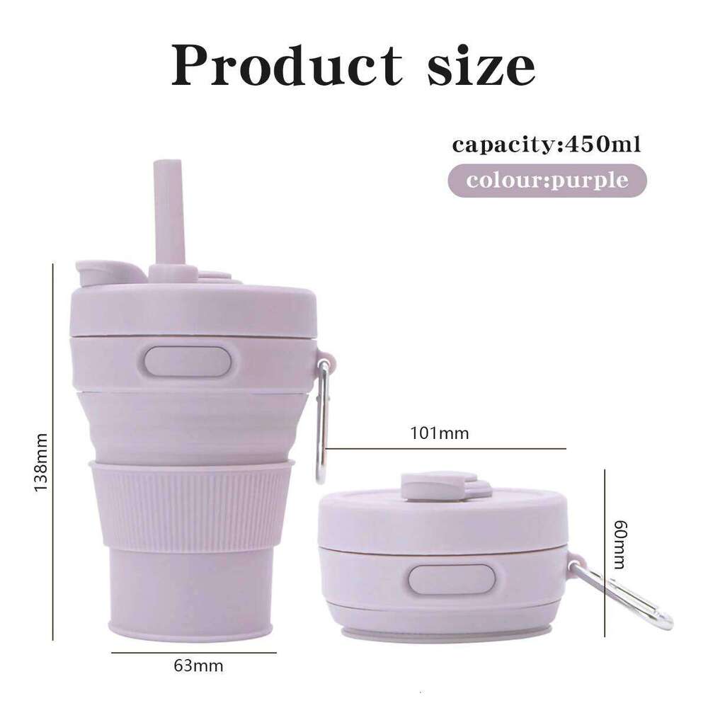 Silicone Coffee Mug Collapsible for Camping Folding Travel with Straw Reusable Portable Drinking Cups Outdoor Hiking 450ml Z260202