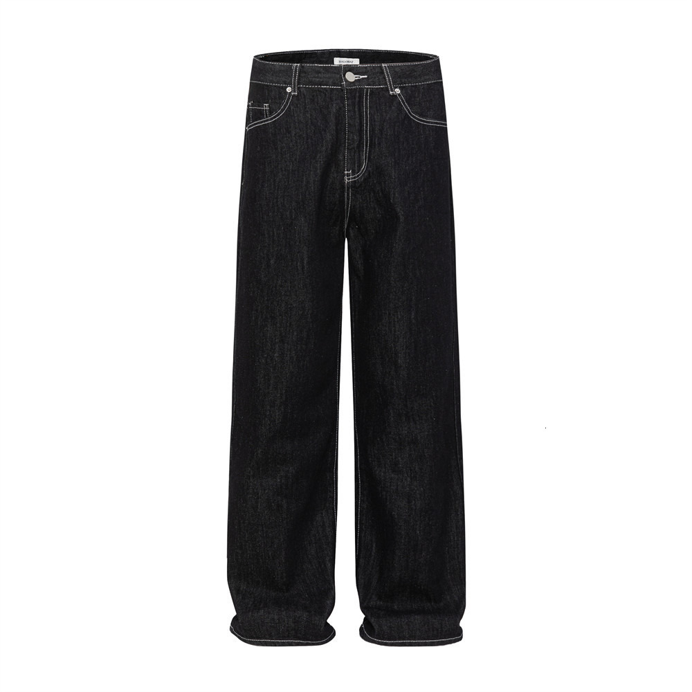 Straight-Leg Jeans Men High Street Trendy Brand Vibe Series Topstitched Pockets Simple Loose Versatile Casual Wide-Leg Pants