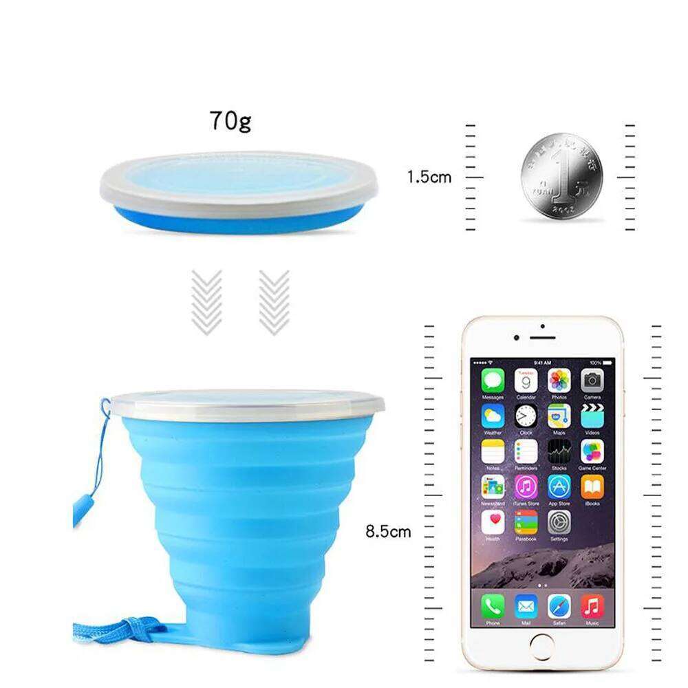 270ml Portable Silicone Folding Water With Lanyard / Lid Retractable Travel Mini Coffee Cups Outdoor Gargle Cup Z260202