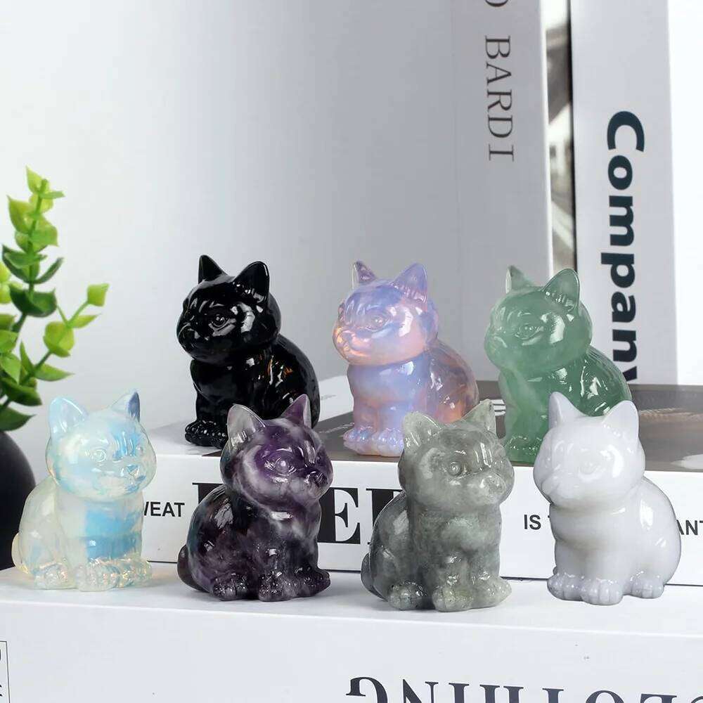 1.2" Black Obsidian Cat Halloween Statue Carved Stone Figurine Healing Crystals Gift Natural Gemstone Home Sculpture Decor Y260202