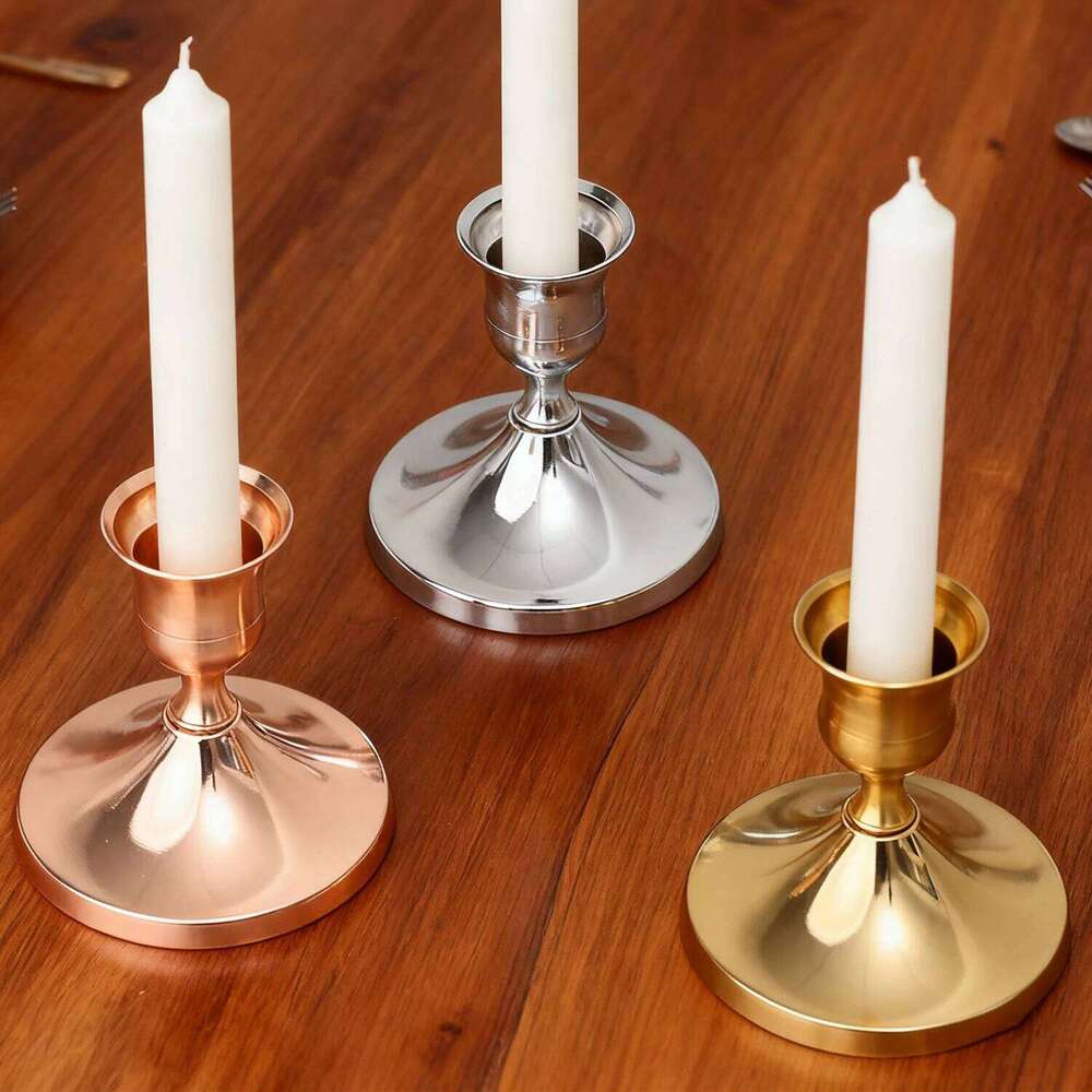 1/4Pcs Vintage Iron Taper Candlestick Gold Silver Candle Holder Christmas Birthday Party Wedding Dinner Table Centerpiece Y260131