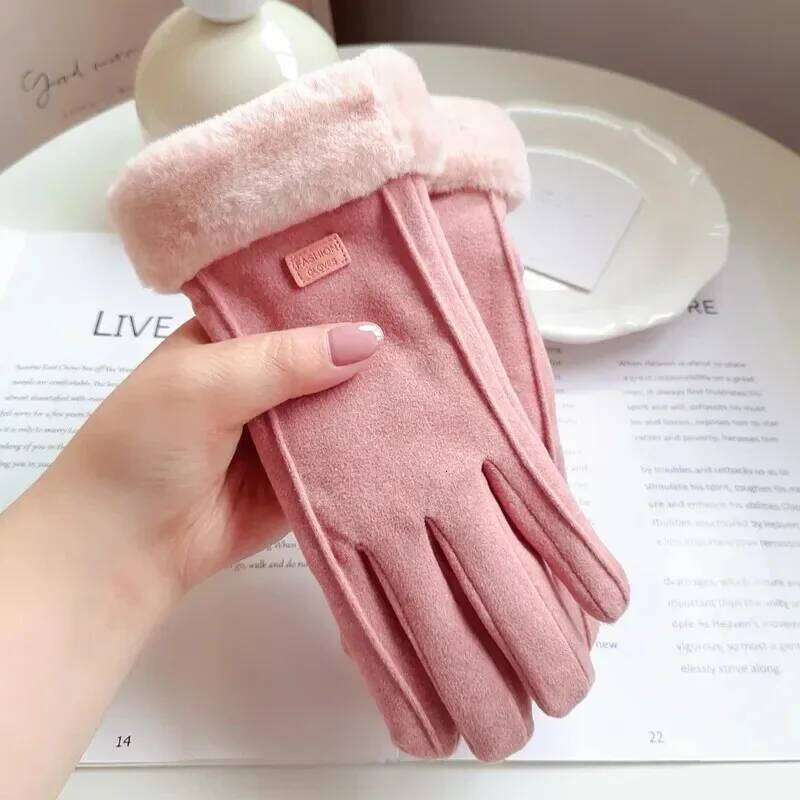 Women Winter Thick Plush Fashion Warm Suede Outdoor Guantes Lady Touchscreen Driving Gloves Sports Cycling Mittens XJ260202
