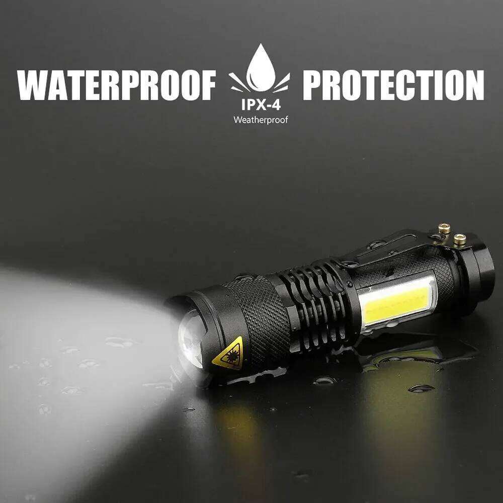 Mini Rechargeable LED Flashlight Use XPE COB Lamp Bead Double Source Flash Light for Adventure Camping Fishing Mountaineer H2601311