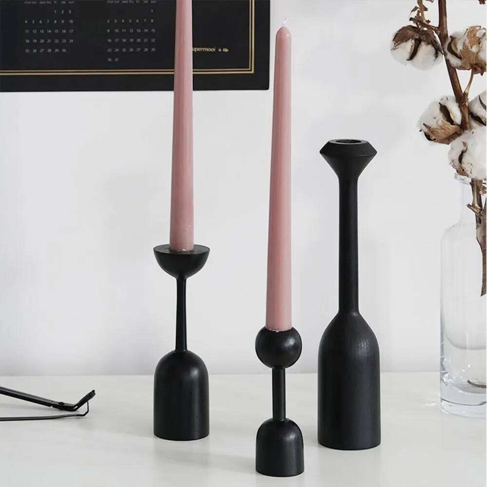 Black Wooden Minimalist Candle Holder Home Decor Wedding Decoration Accessories Candlesticks For Candelabro Centerpiece Vintage Y260131