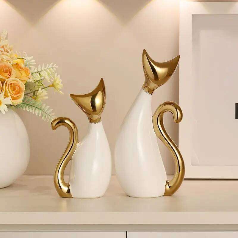 Modern Luxury Ceramic Cat Ornaments Office Store Cafe Sculpture Crafts Home Livingroom Porch Table Figurines Decoration Y260202
