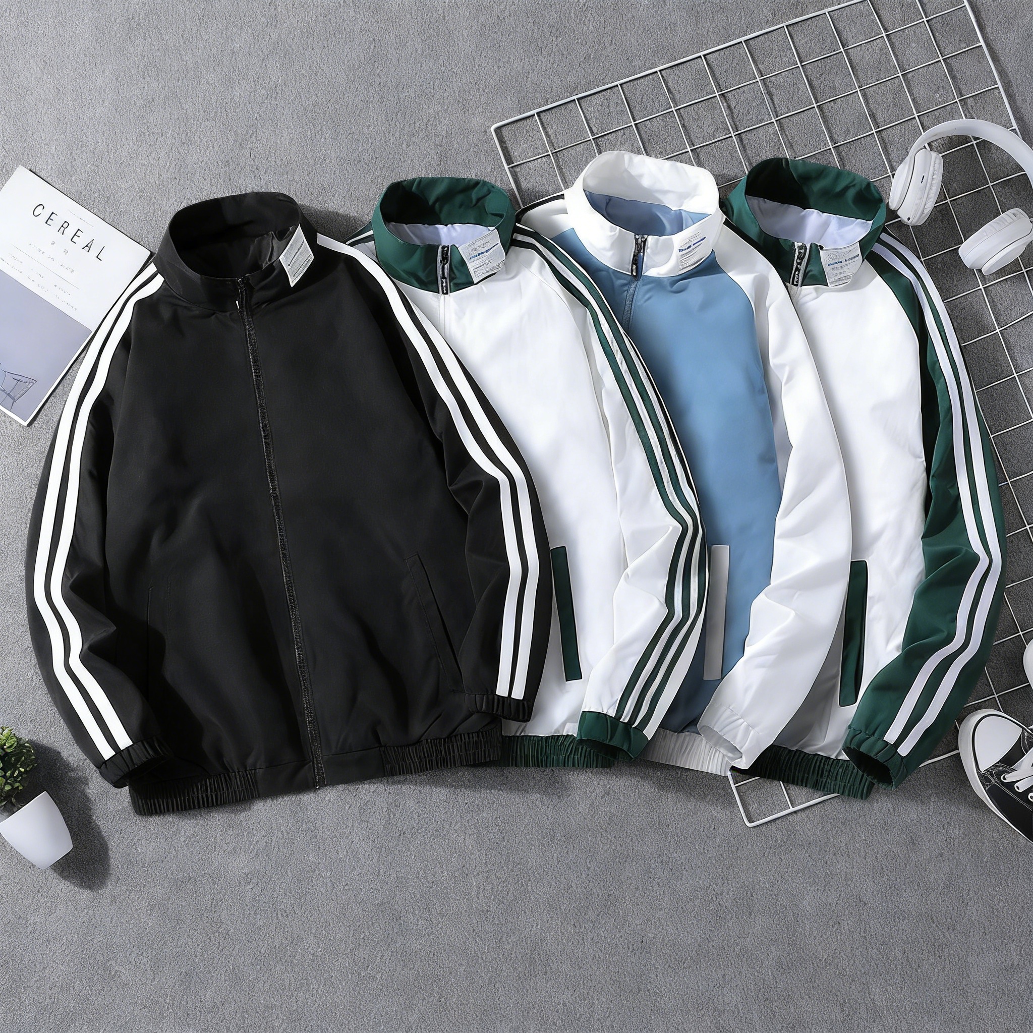 Men's Jacket Loose Fit Harajuku Style Jacket Casual Stand Collar Coat Preppy Style Spring fall Outerwear Tops Coat daily wear