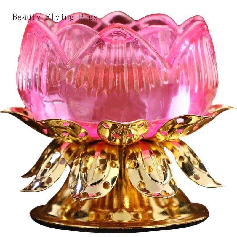 1pc Water Glazed Lotus Flower Metal Candlestick Household Sacrificial Buddhist Temple Supplies Pray for Auspiciousness Y260131