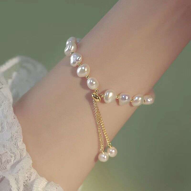 French Baroque natural pearl bracelet, light luxury, niche, high-end, personalized pull-out design jewelry