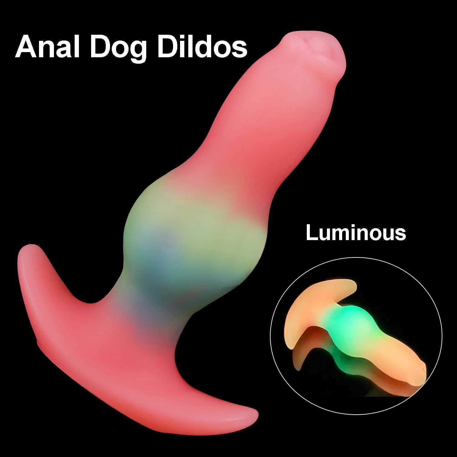 Realistic Dog knot Wearable Butt Plug Liquid Silicone Soft Anal Plug Pink Luminous Anal Dildos Women BDSM Gay 18 Sex Toys