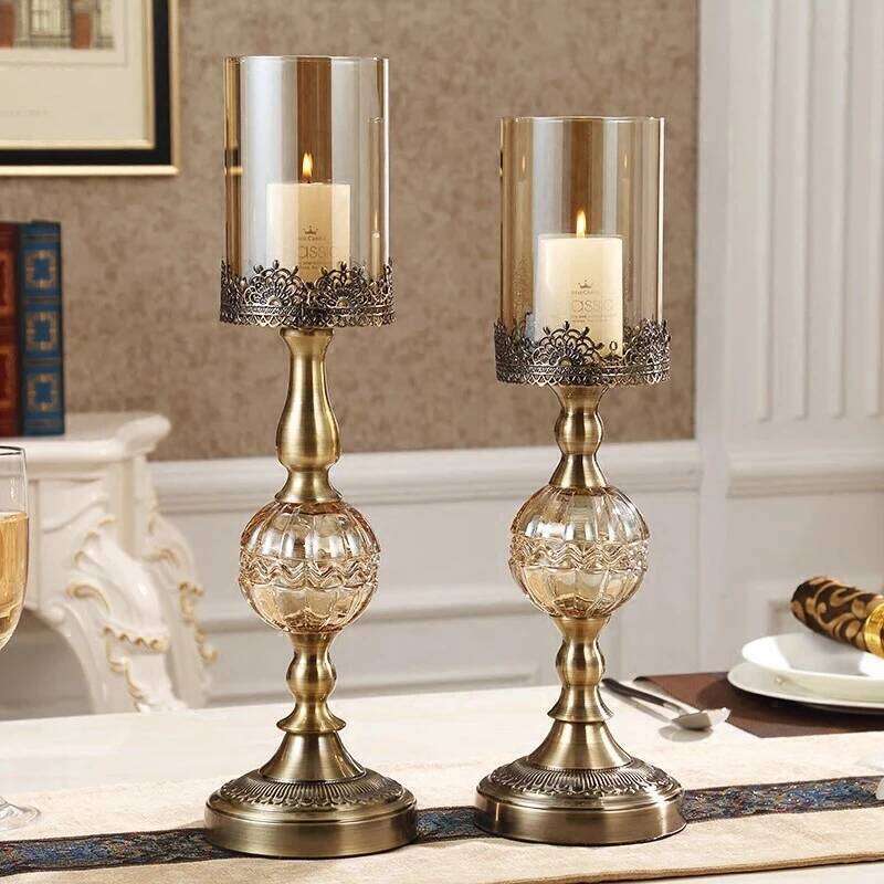 Luxury European High Table Decor Ornaments Candlelight Dinner Props Crystal Metal Candle Holders Retro Crafts Y260131
