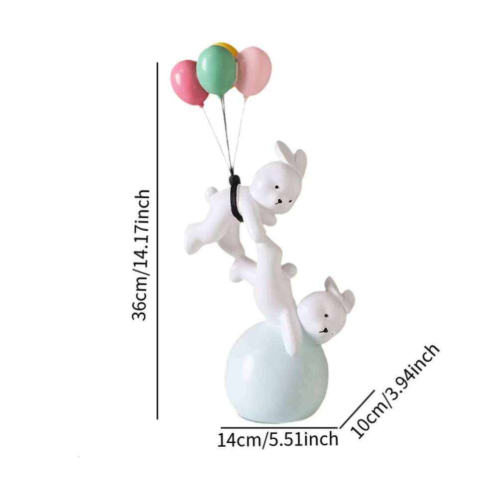 Balloon Figurine, Creative Resin Flying Bunny Figure Sculpture Ornaments for Bedroom, Living Room, Desktop, Bookshelf Y260202