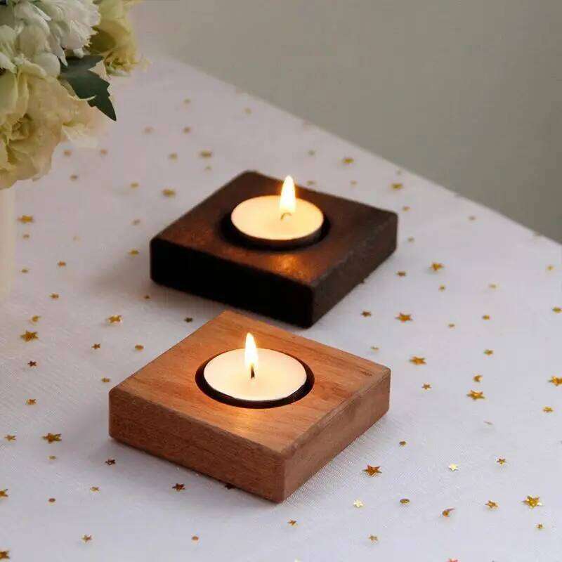 Nordic Style Wooden Candlestick Home Table Decoration Square Wood Chip Tealight Candle Holder Bar Party Ornaments Y260131