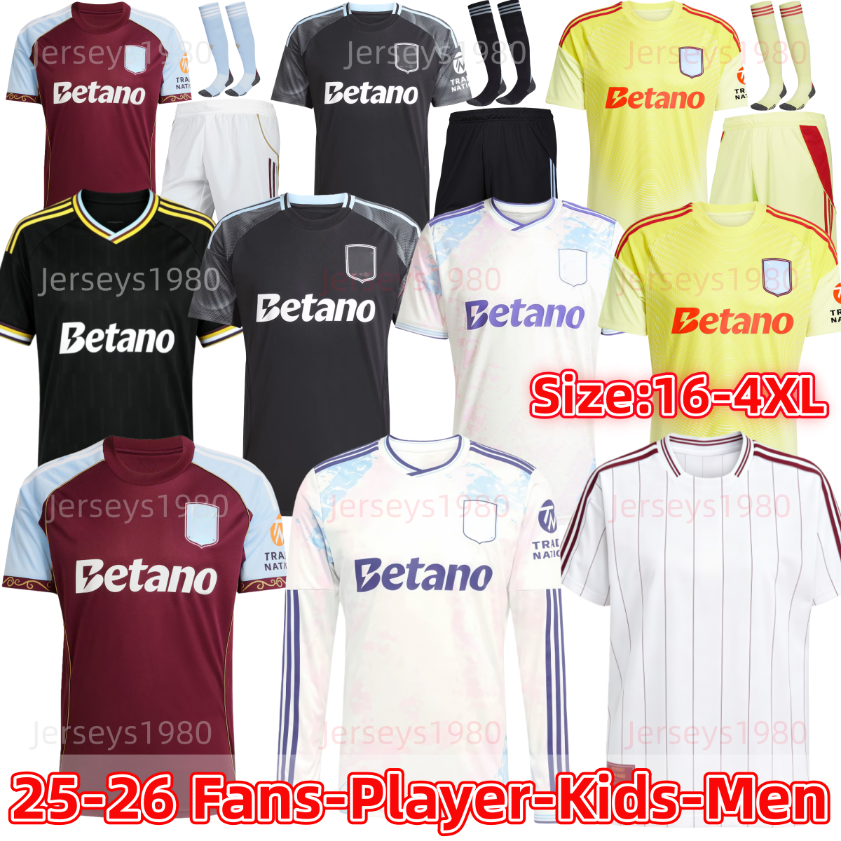 Aston Villashirt 25 26 Soccer Jersey long sleeves BAILEY MALEN Home Away Third 2025 2026 McGINN ONANA WATKINS KONSA MARTINEZ Men Kids Kit Football Shirt top Set 3XL 4XL