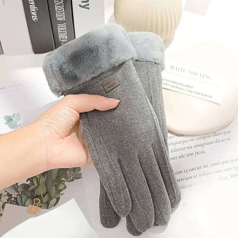 Women Winter Thick Plush Fashion Warm Suede Outdoor Guantes Lady Touchscreen Driving Gloves Sports Cycling Mittens XJ260202