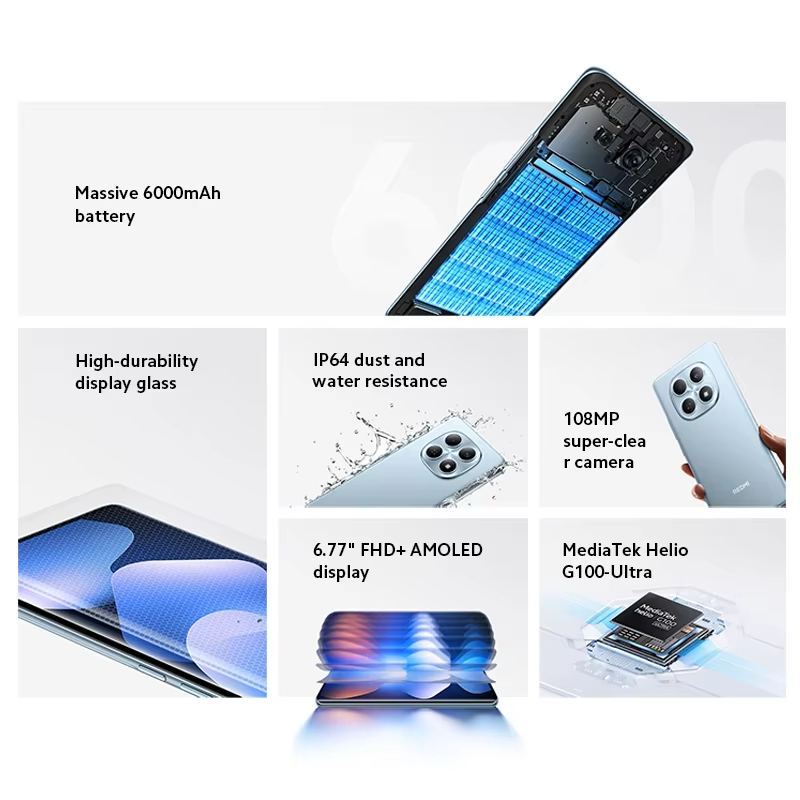 Xiaomi Redmi Note 15 Global Version MTK Helio G100-Ultra 6.77" AMOLED display 108MP camera 6000mAh NFSmartphone