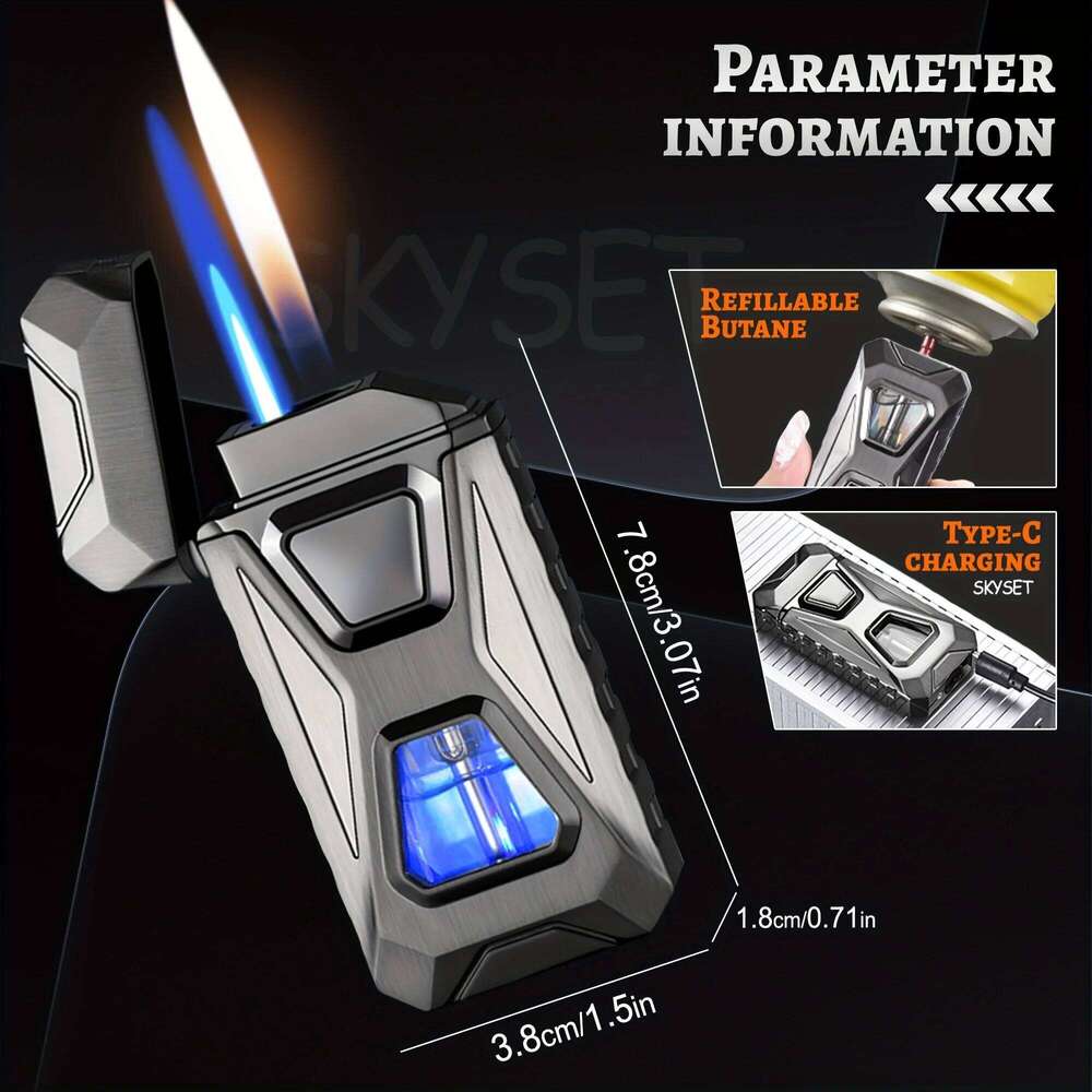 Metal Windproof Cigar Lighter Jet Torch Gas Two Types Flames Unusual Lighters Smoking Accessory Butane Gadgets for Men W260202