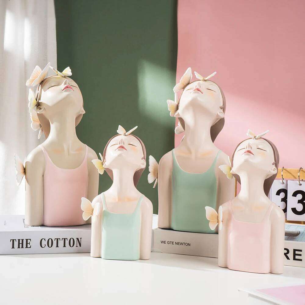 Vilead Butterfly Girl Sculptures Teens Pink Room Decoration Interior Fairy Garden Pop Art Modern Decor Bedroom Home Design Y260202