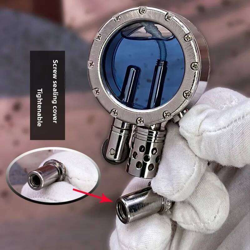 Handmade Pure Copper Lighter Quartz Visible Transparent Oil Tank Lighters Portable Round Collection Gift for Man W260202