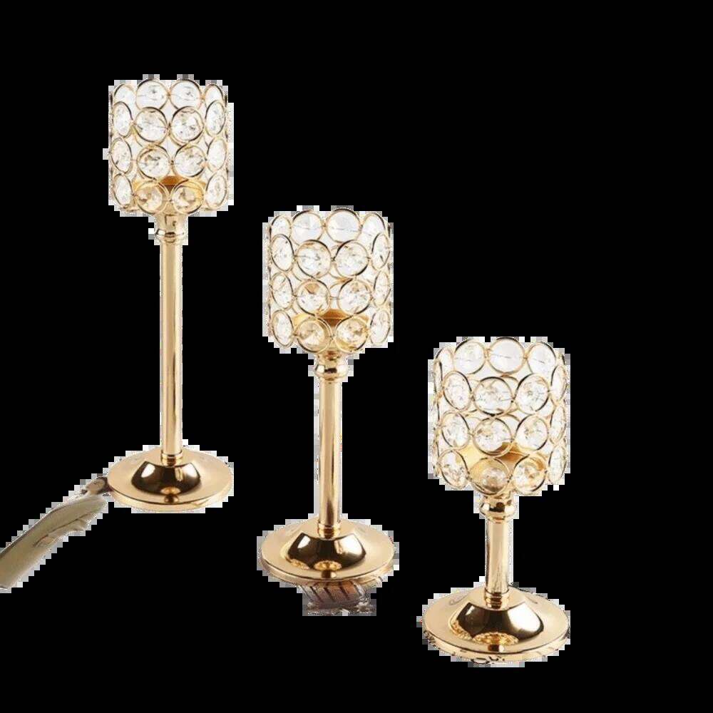 Retro Golden Candle Holder Crystal Metal Candelabra Lamp Candlestick European Style Y260131