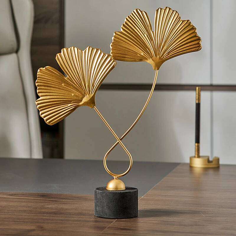 Creative Ginkgo Leaf Home Crafts Wrought Iron Desktop Artwork Decorative Statue Sculptures Housewarming Gift Y260202