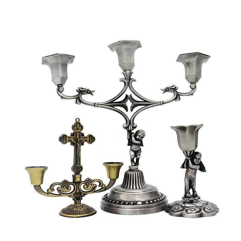 Catholic sacred candle holder cross ornaments angel 1/2/3 Branch candlestick gifts Jesus articulos religiosos catolico menorah Y260131