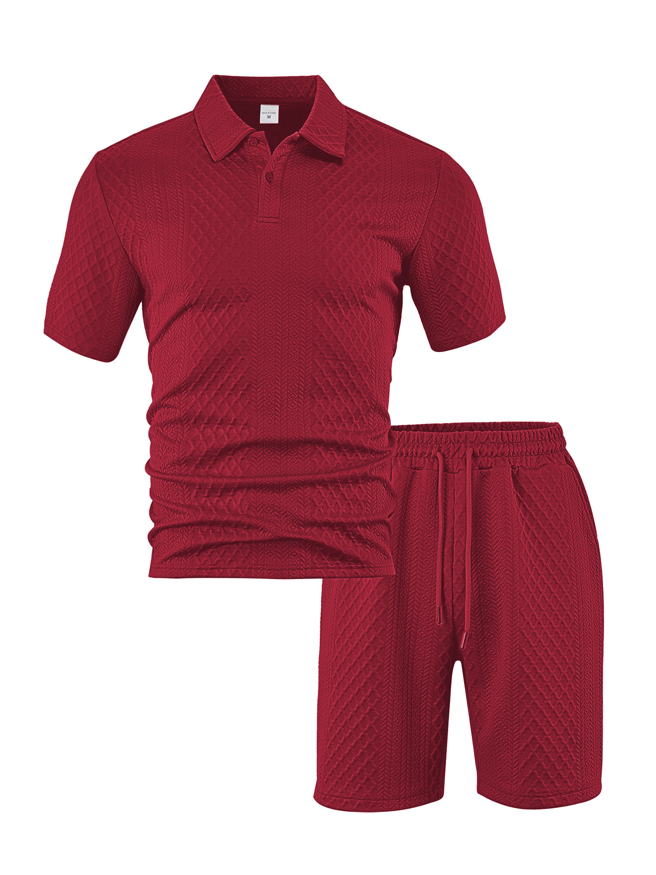 2026 New Men's summer jacquard men's casual sports thin lapel shirt short sleeve set