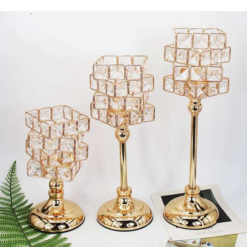 Crystal Candlestick Metal Stand Candelabros Home Desktop Candle Holders Candles Ornaments Decor Wedding Decoration Y260131