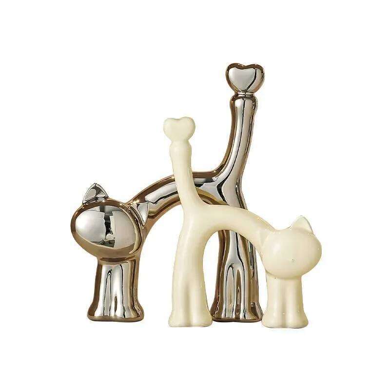 Creative Heart-Shaped Ornaments, Living Room,TV Cabinet,Home, Bedroom,Desktop Decorations, Ceramic Art Cat Statue, Gift, New Y260202