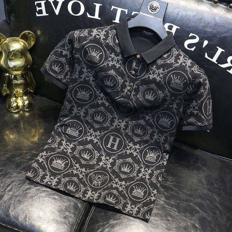 T Shirt For Men Graphic Top Rock Polo Shirts Black Print Man With Collar Tee High Quality Luxury