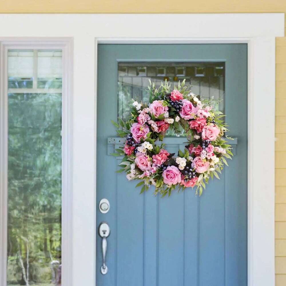 Simulated 56cm Spring Floral Artificial Ornaments Rattan Loop Decor Front Door Wreath Farmhouse Wedding Wall 26Y0202