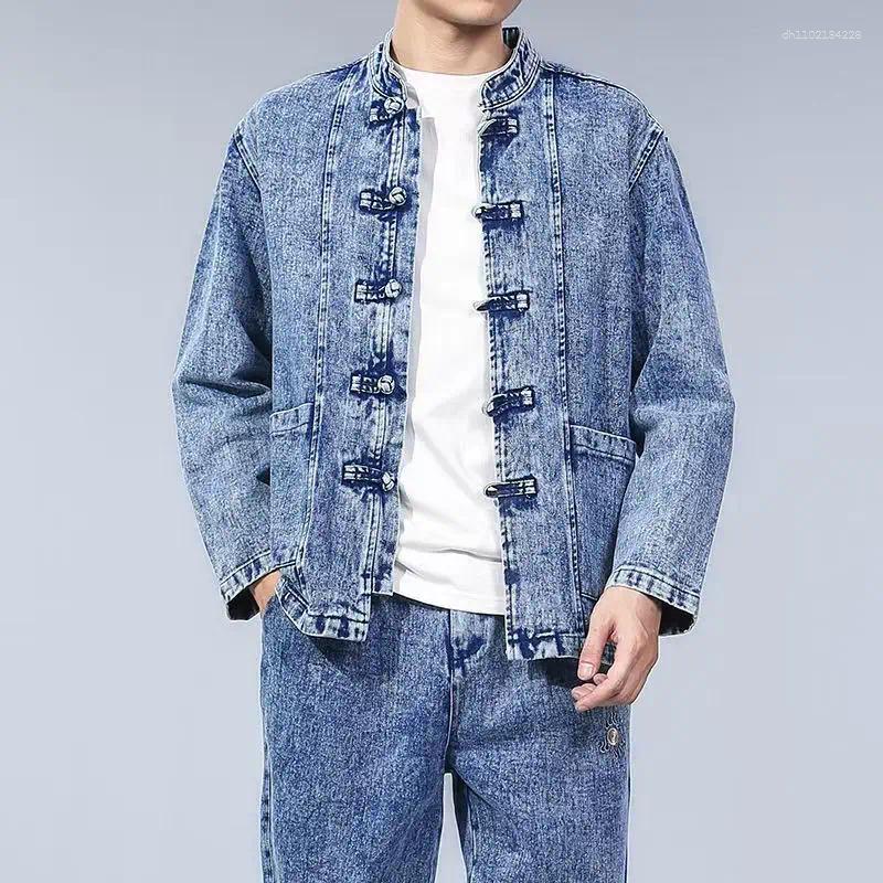Men's Tracksuits Hanfu Costume Chinese Style Men Cowboy Sets Male Trend Spring Autumn Loose Version Long Sleeve Tang Suit Denim Jacket Jeans