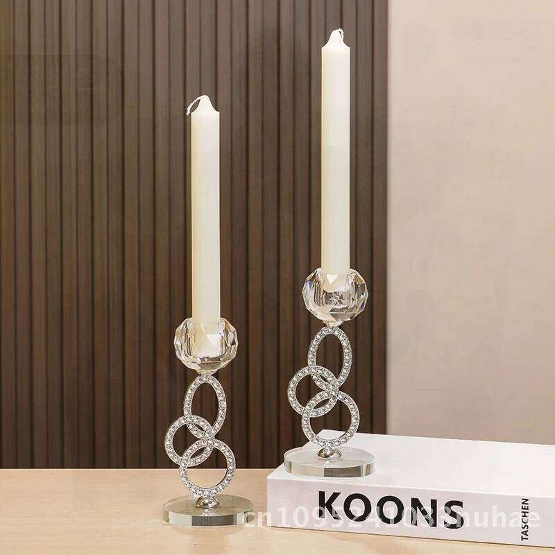 2-Piece Metal Candlestick Set - Gold/Silver Romantic Atmosphere Create Home Decorations Crystal Ornaments Y260131