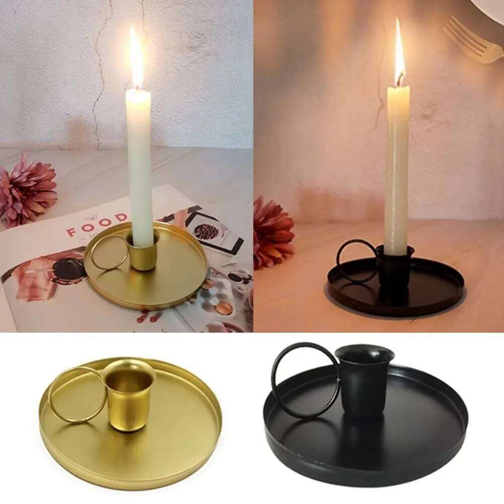 Vintage Candle Holder Portable with Handle Round Lightweight Metal Desktop Candlestick Adornment Y260131