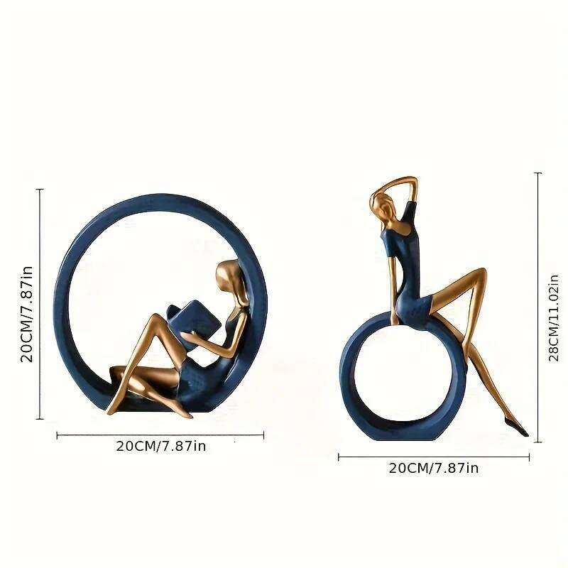 1 Piece of Light Luxury Art Yoga Reading Girl Statue Ornament, Blue and Gold Creative Pose, Living Room Study Desk Entryway Soft Decoration Y260202