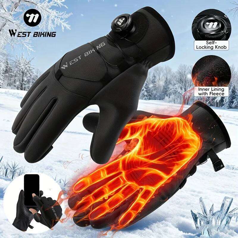 WEST BIKING Winter Self-Locking Bicycle Thermal Warm Full Finger Cycling Sports Touchscreen Twist Locking Gloves XJ260202