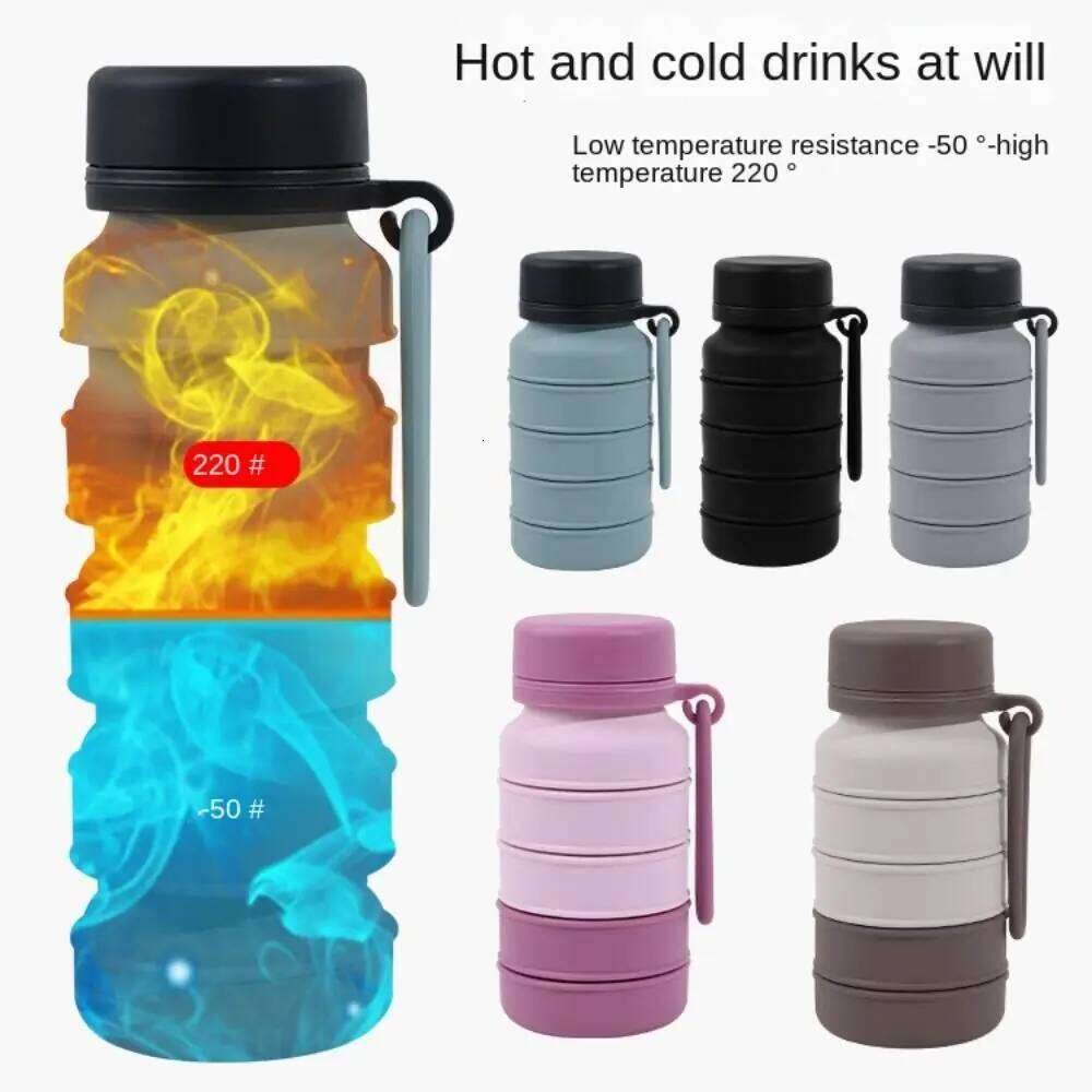 Leak Proof Foldable Water Bottle Portable Stainless Retractable Coffee Cup Reuseable Carabine Silicone Sport Bottles Z260202