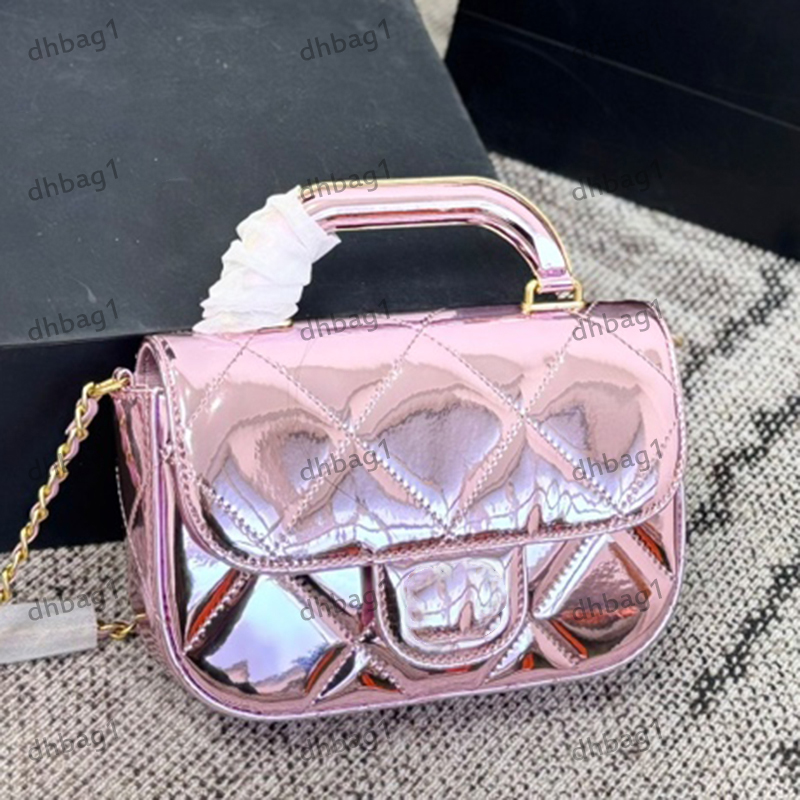 25k Shiny Lacquer Leather Luxury Handbag Designer Lady Shoulder Bag Genuine Leather With Checkered Pattern Gold Metal Matelasse Chain Crossbody Cosmetic Bags 20cm