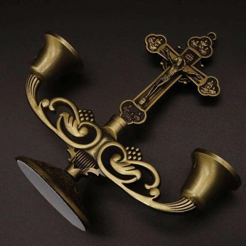 Catholic sacred candle holder cross ornaments angel 1/2/3 Branch candlestick gifts Jesus articulos religiosos catolico menorah Y260131