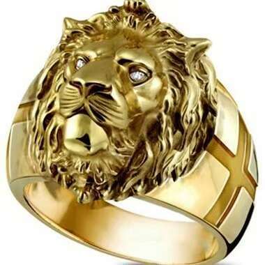 Electroplated Gold Lion Head European And American Style Personality Cross Ring Men's Jewelry