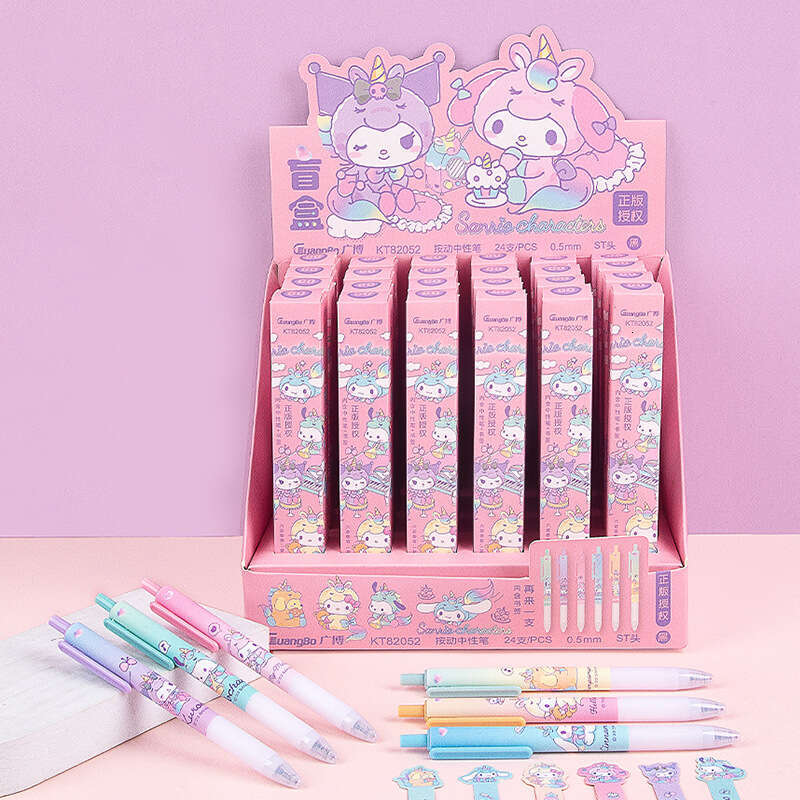 Sanrio 24pcs Series Cute Signature Pen Press Pen Stationery Store Boxed Student Study Stationery Wholesale Gel Pen Display Box H251231