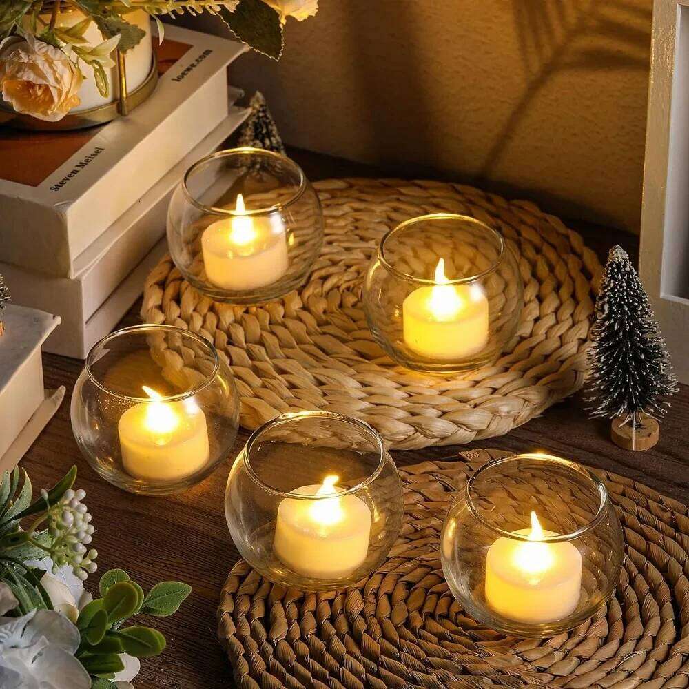 6/12Pcs Glass Tealight Candle Holders Bowl Vases Windproof Candlestick for Table Centerpiece Wedding Christmas Party Decorations Y260131