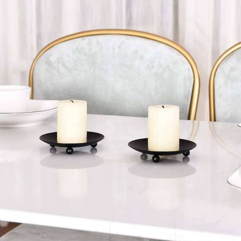 1Pc Black Holder Decorative Iron Pillar Plate Pedestal Candle Stand for Wax Candles Y260131