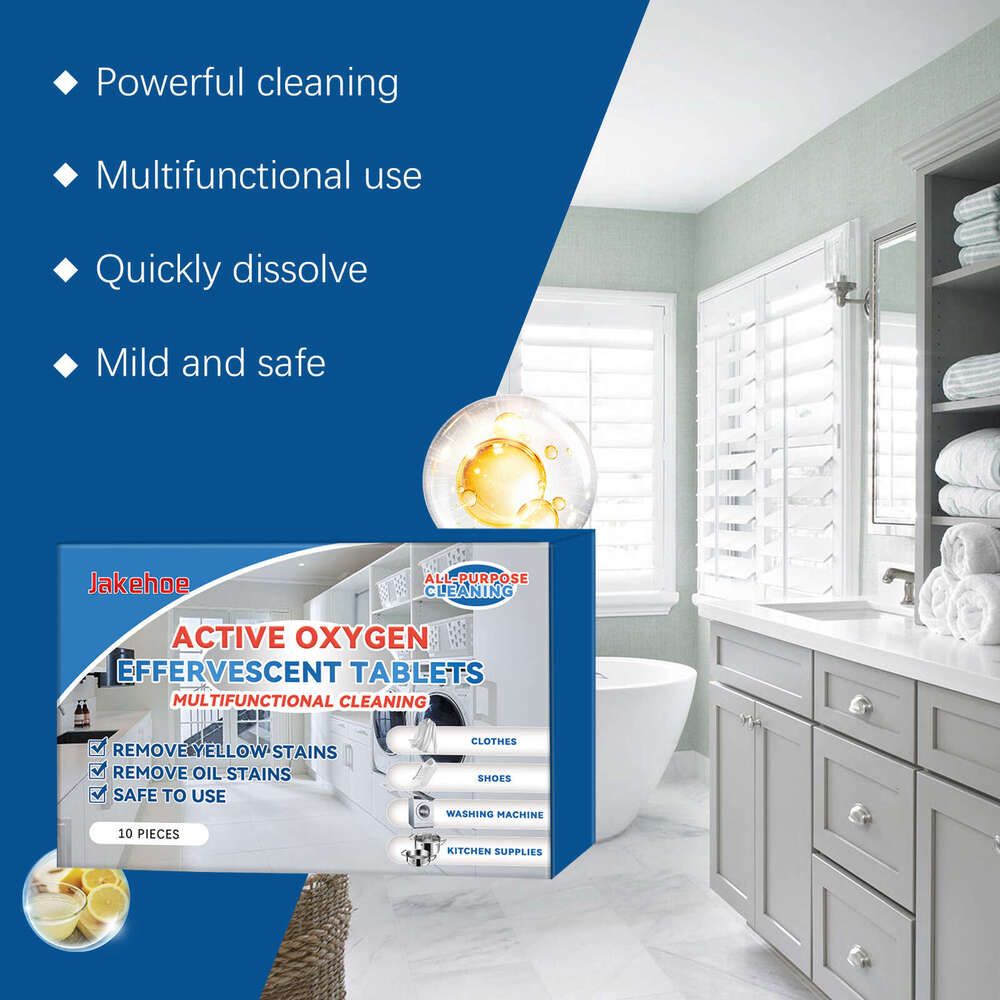 Jakehoe Multi-Functional Clean Effervescent Tablets Gentle Cleaning for Clothes Stain Removal Bathroom Kitchen Stubborn Stains Long-Lasting Fragrance 