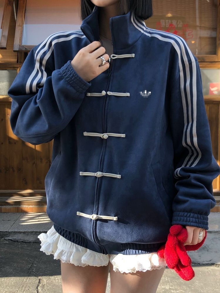 Amazon's best-selling classic men's jacket design with three bar standing collar and buckle, spring and autumn sports loose Tang style jacket