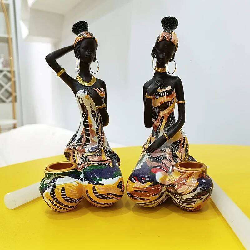 Candle Holder Candlesticks For Candles Resin Candleholder Statue Sculptures Dining Table Decorations Living Room African Women Y260131