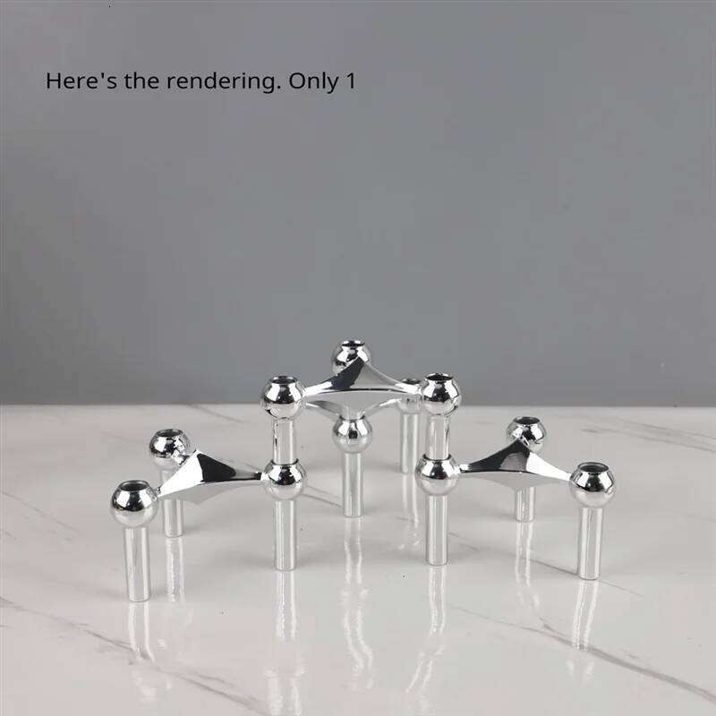 A27F-Nordic Molecular Structure Candlestick Centerpieces Decorative Candlesticks Silver Y260131