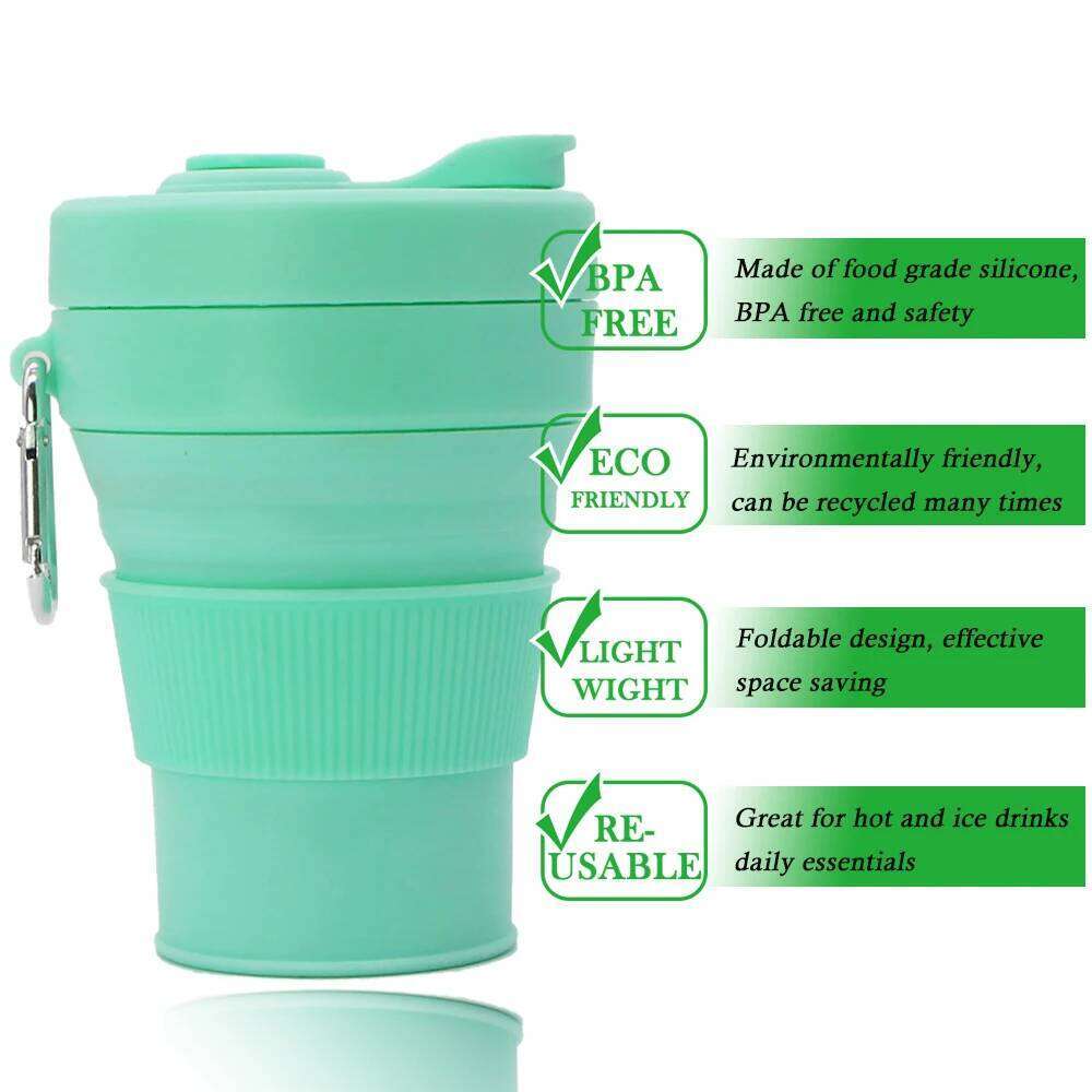 Silicone Coffee Mug Collapsible for Camping Folding Travel with Straw Reusable Portable Drinking Cups Outdoor Hiking 450ml Z260202