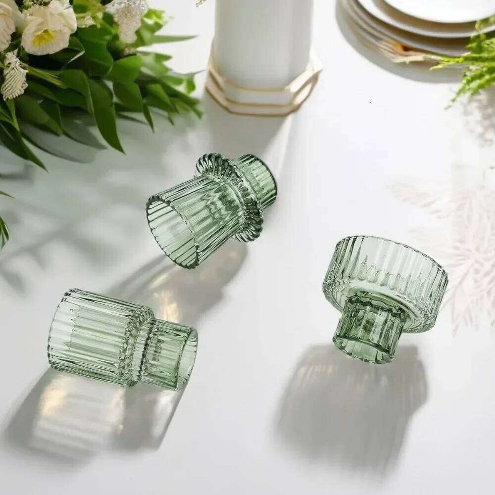 3Pcs Double Sided Taper Votive Glass Candle Holder Wedding CandlestickChristmas Tealight Tea Party ForTable Centerpiece Decor Y260131
