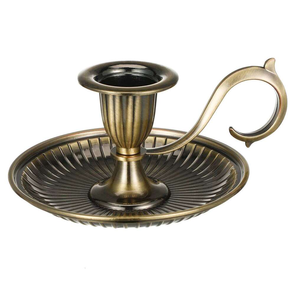Retro Handicrafts Metal Taper Table Holder With Handle Candlestick Ornament Y260131