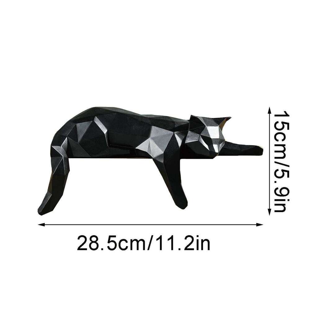 White Black Statue - Geometric Modern Room Figurine Sculpture for Home Office as Table Shelf Desk Decor Lying Cat Y260202